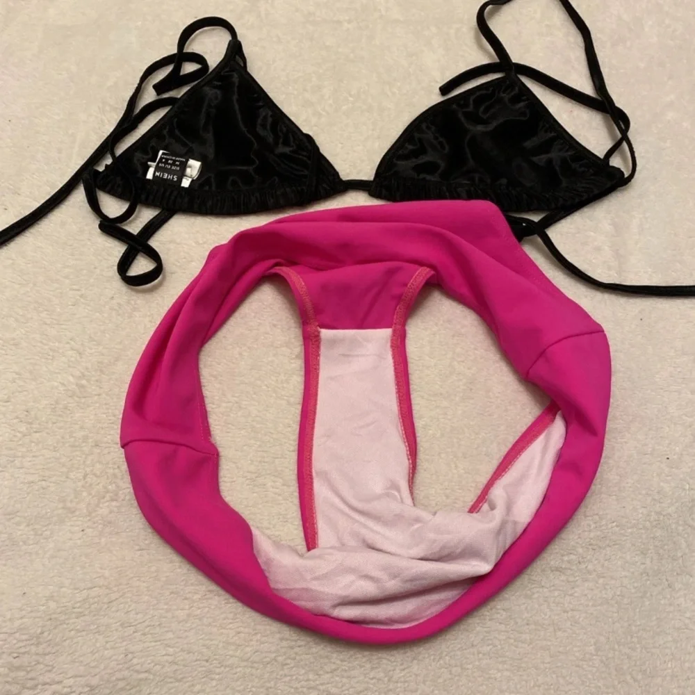 SHEIN Black and Hot Pink Bikini Set